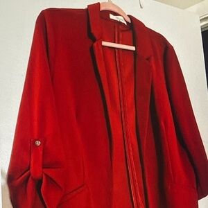 Red Women's Long Coat Jacket - Classic Open Front